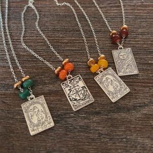 Silver Tarot Pendant Necklace with Colorful Beads